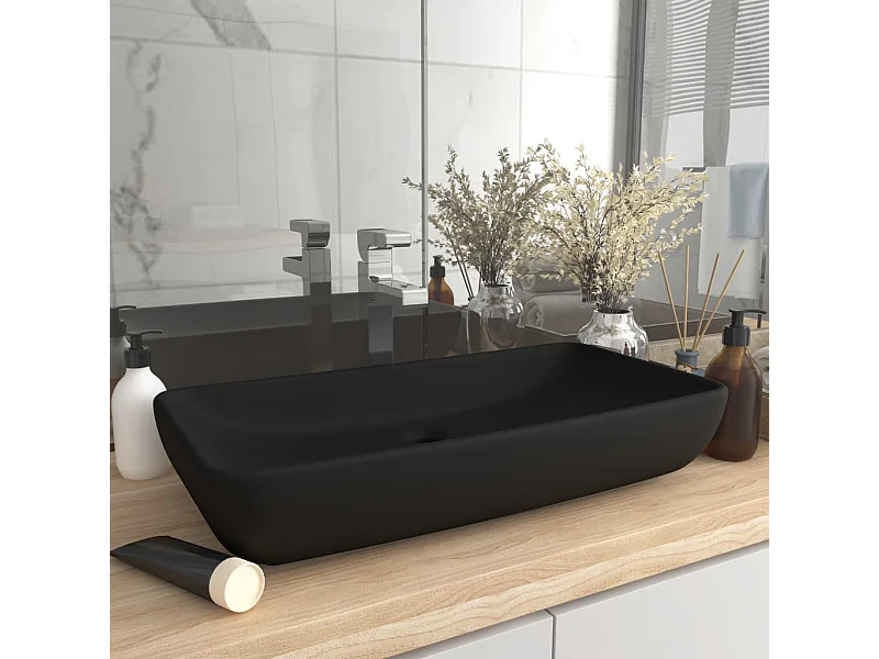 Pia retangular luxuosa preta fosca 71x38 cm cerâmica