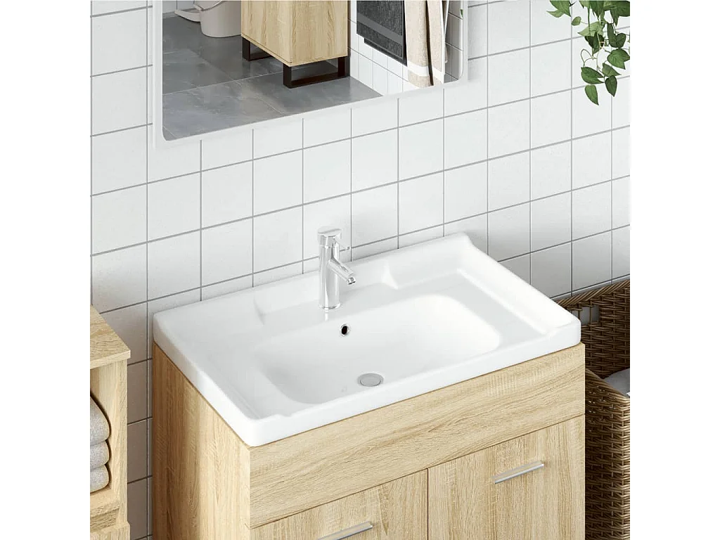 Évier salle de bain blanc 91,5x48x23 cm rectangulaire céramique