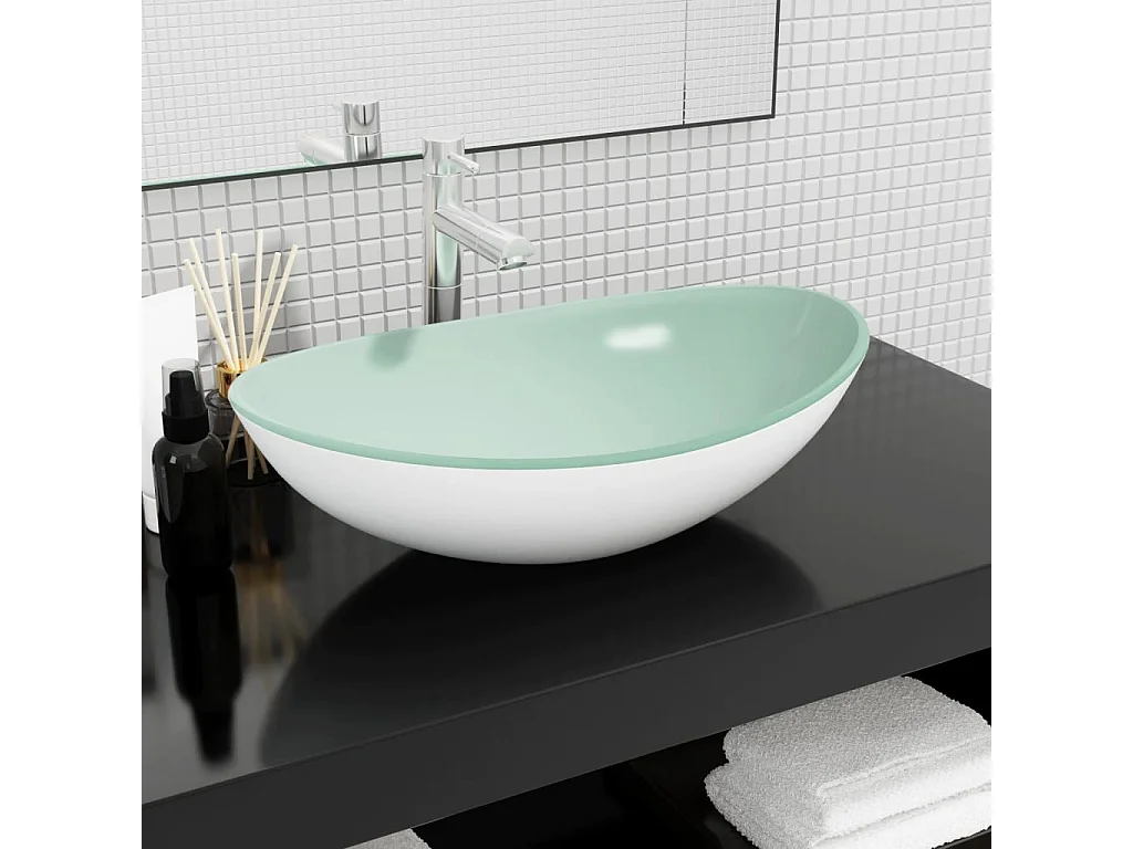 Waschbecken aus gehärtetem Glas, 54,5 x 35 x 15,5 cm, Weiß