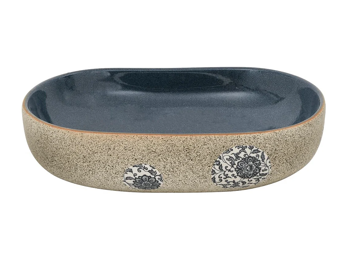 Lavabo da appoggio ovale sabbia e blu 59x40x14 cm in ceramica