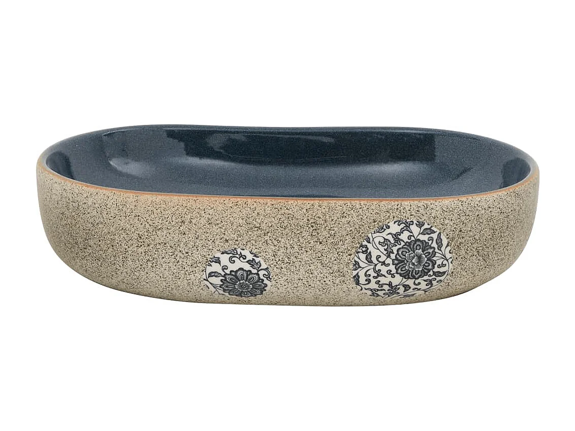 Lavabo da appoggio ovale sabbia e blu 59x40x14 cm in ceramica