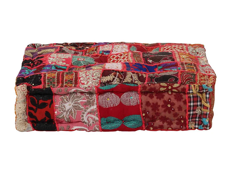 Pouf quadrato in cotone fatto a mano 50 x 50 x 12 cm Rosso