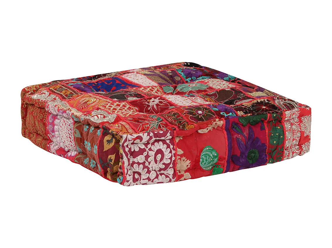 Pufe quadrado feito à mão em algodão 50 x 50 x 12 cm Vermelho