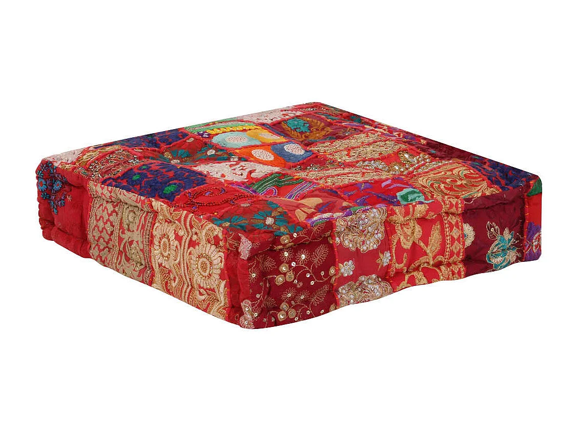 Puf cuadrado de algodón hecho a mano 50 x 50 x 12 cm Rojo