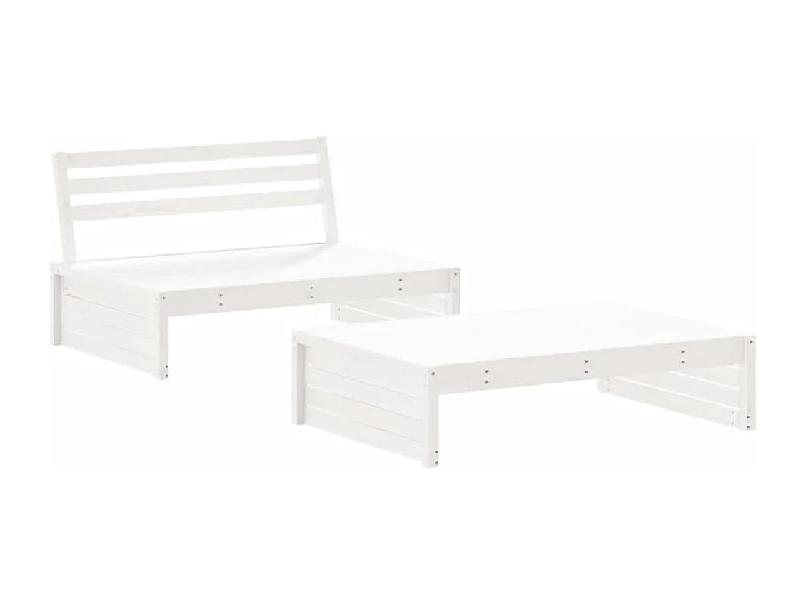 Set Salotto da Giardino 2 pz Bianco in Legno Massello di Pino