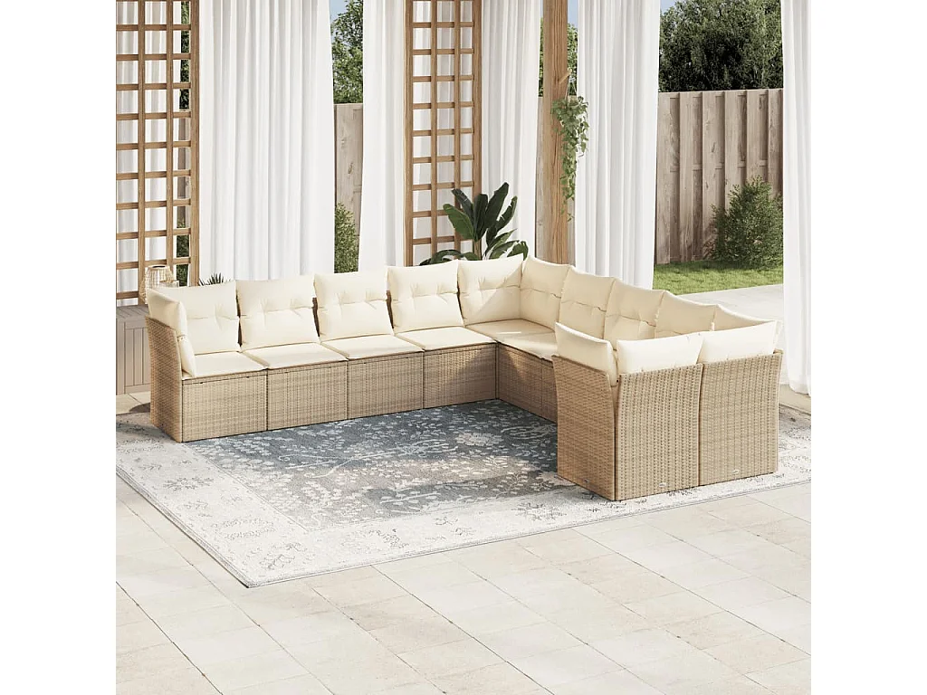 10-tlg. Garten-Sofagarnitur mit Kissen Beige Poly Rattan