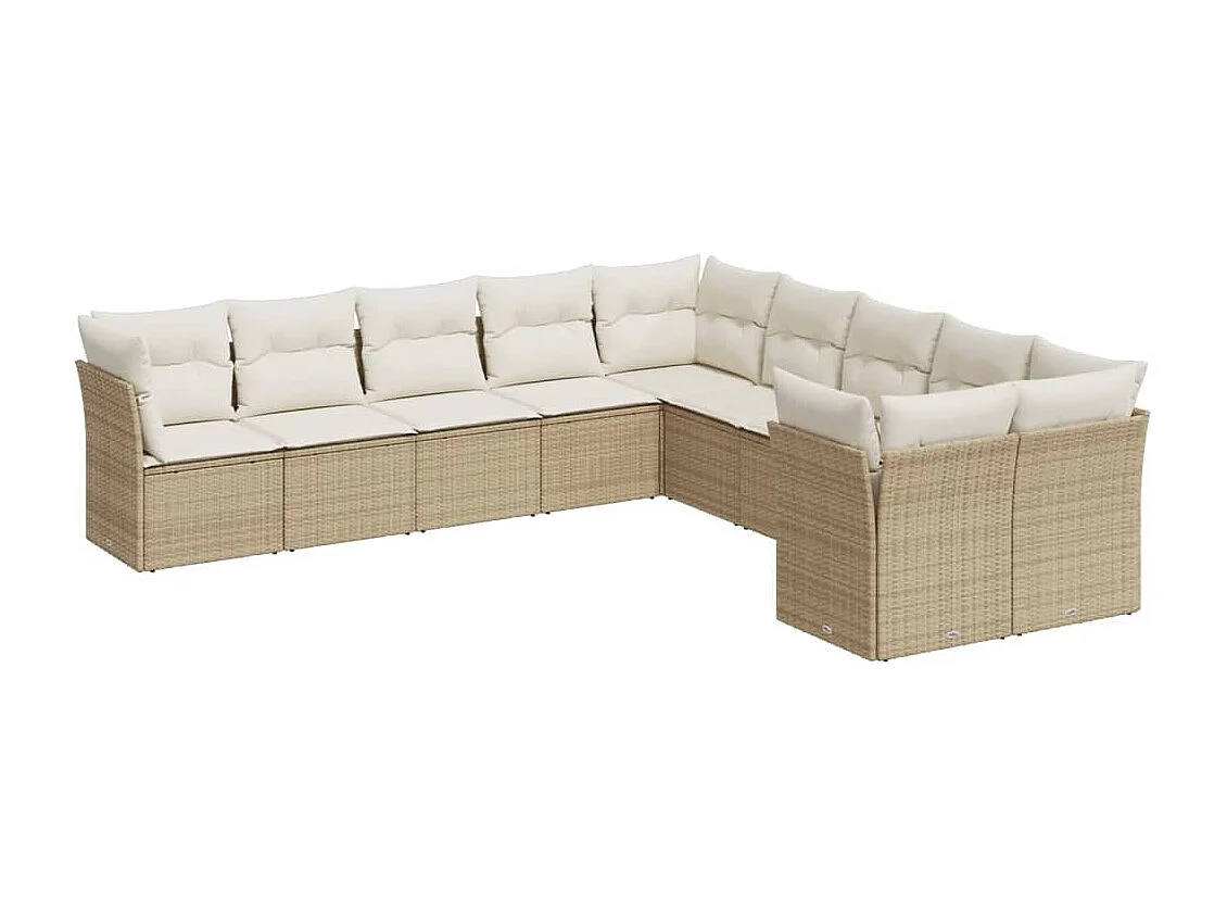 10-tlg. Garten-Sofagarnitur mit Kissen Beige Poly Rattan