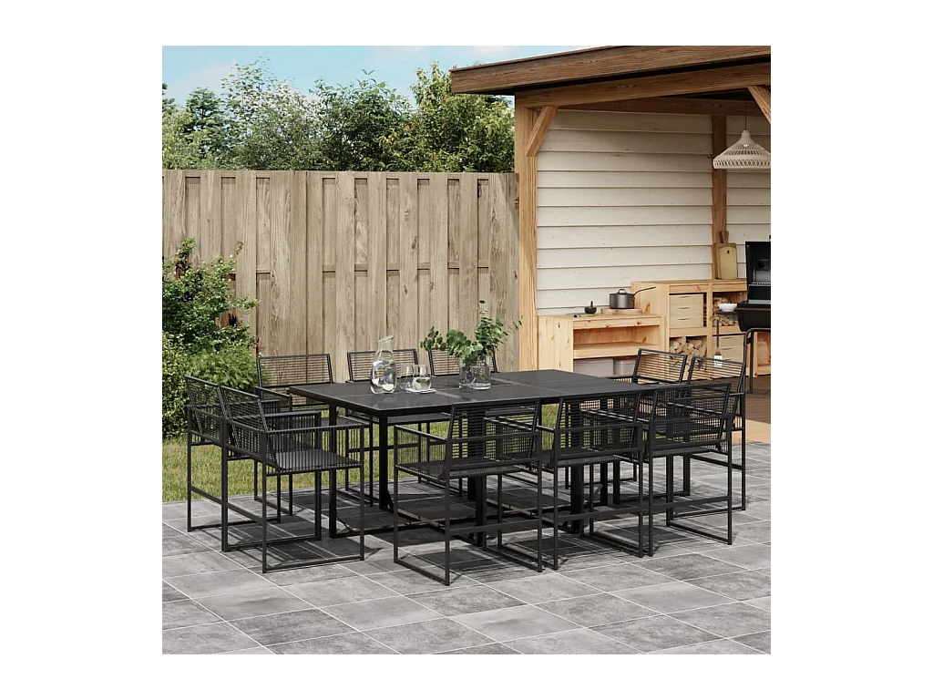 Set da Pranzo da Giardino 11 pz in Polyrattan Nero