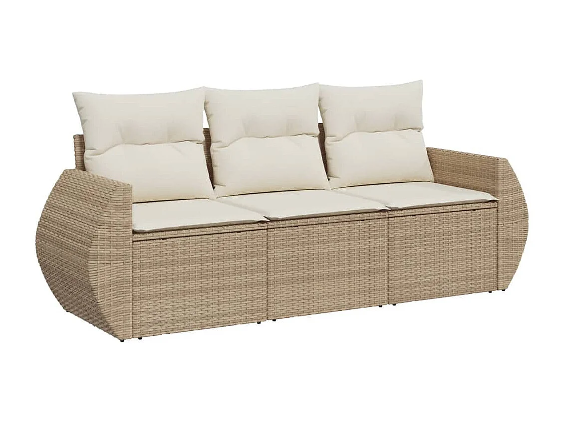 Salon de jardin avec coussins 3 pcs beige résine tressée