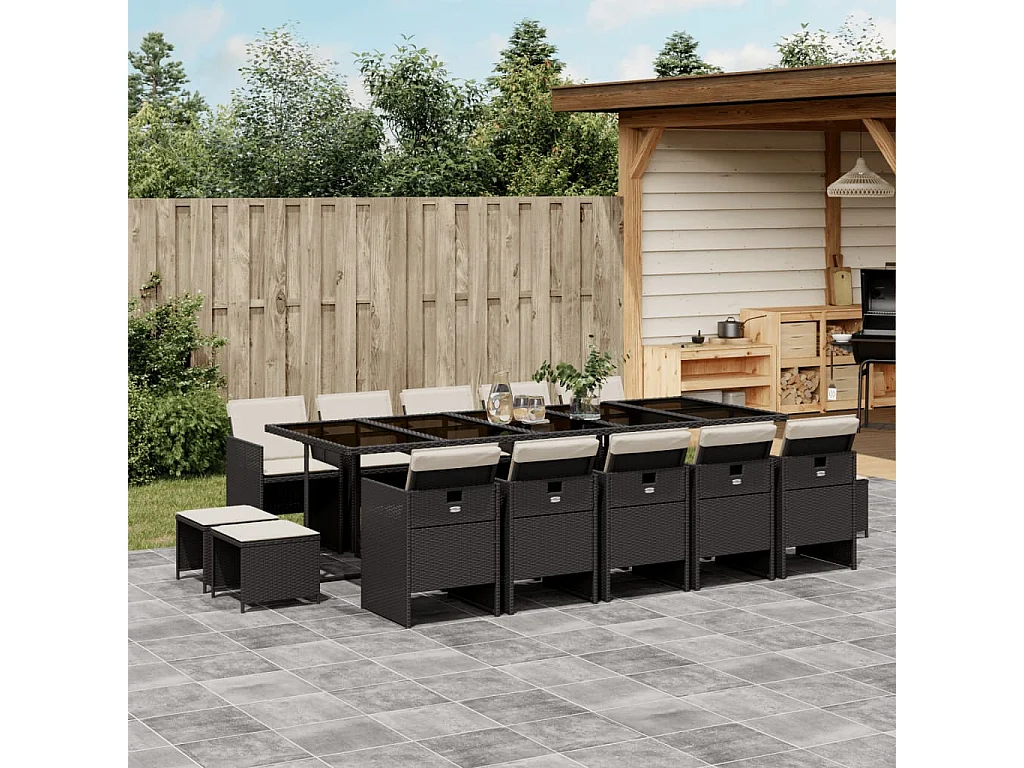 15-delige Tuinset met kussens poly rattan zwart