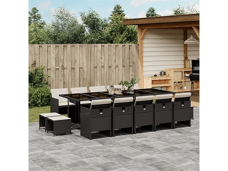15-delige Tuinset met kussens poly rattan zwart
