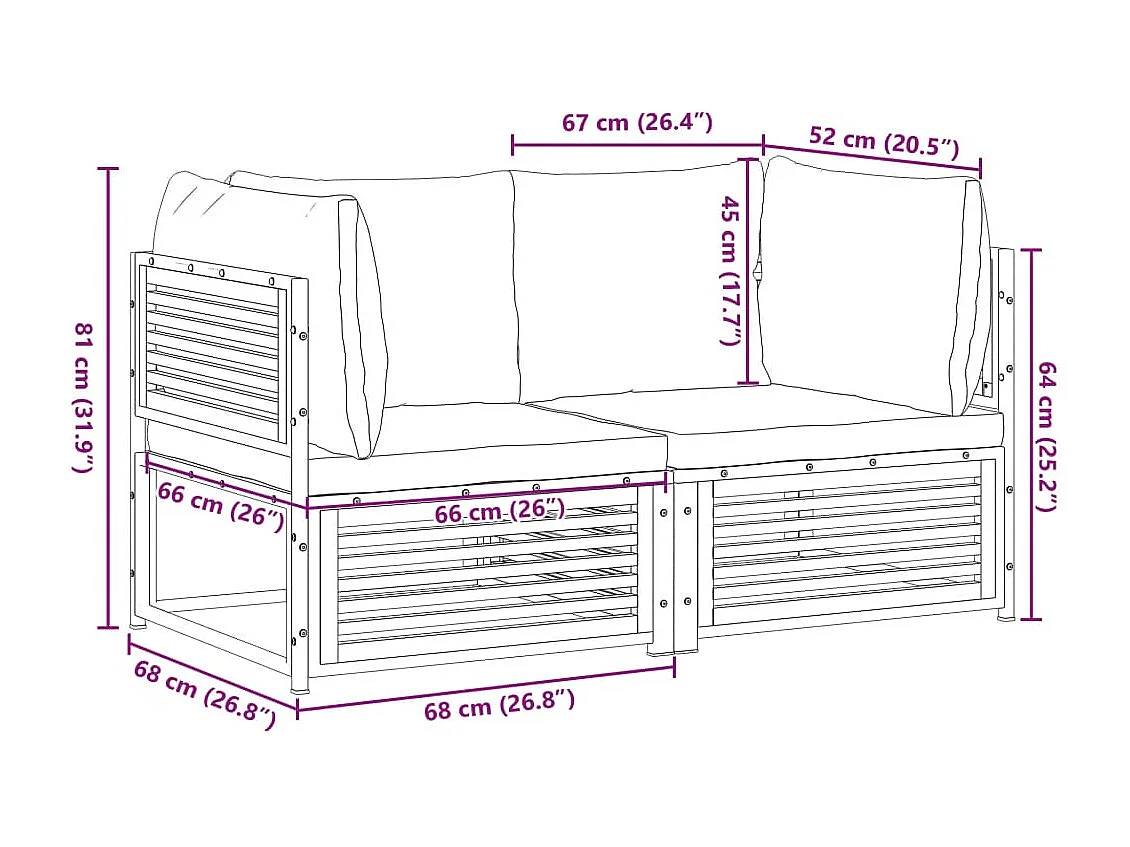 Salon de jardin avec coussins 2 pcs bois massif acacia