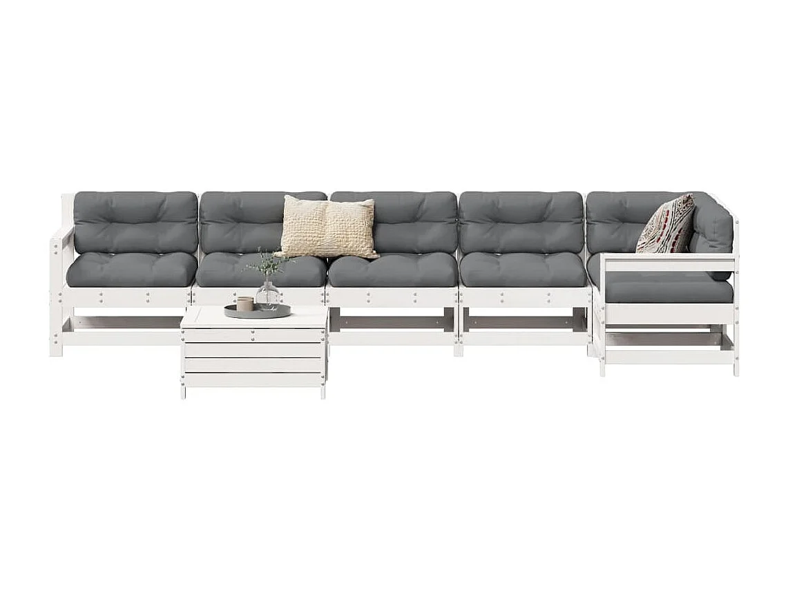 Salon de jardin 7 pcs blanc bois de pin massif