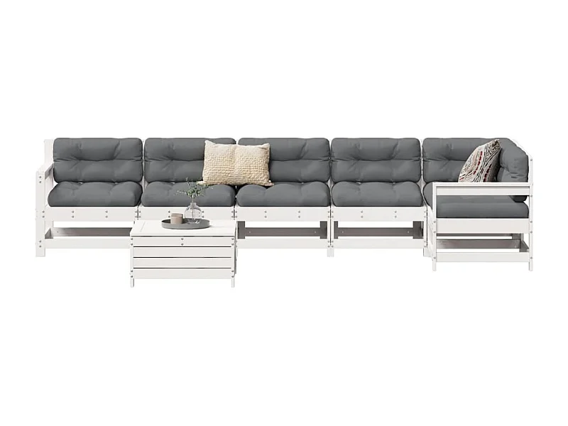 Salon de jardin 7 pcs blanc bois de pin massif
