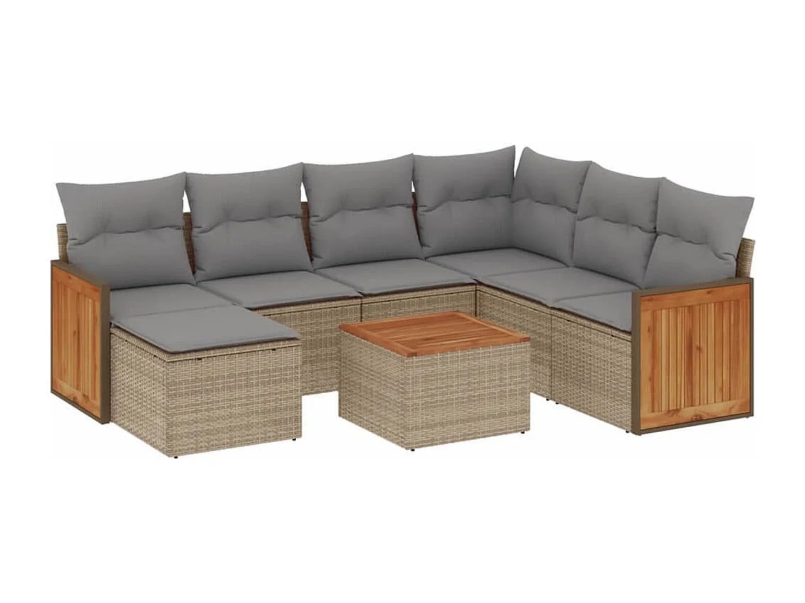 Salon de jardin avec coussins 8 pcs beige résine tressée