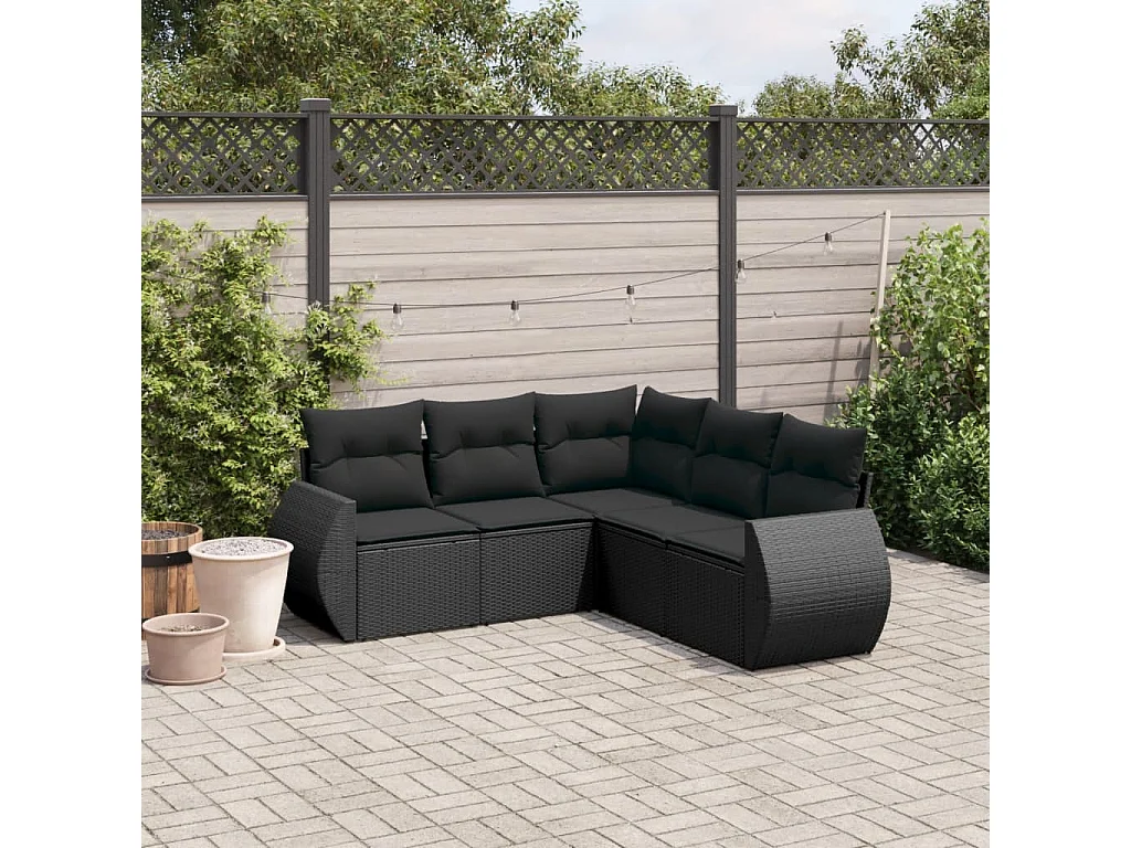 Set Divani da Giardino 5 pz con Cuscini in Polyrattan Nero