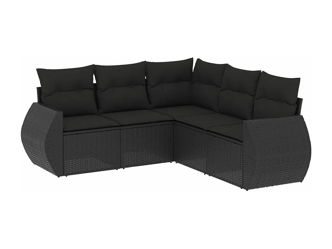 Set Divani da Giardino 5 pz con Cuscini in Polyrattan Nero