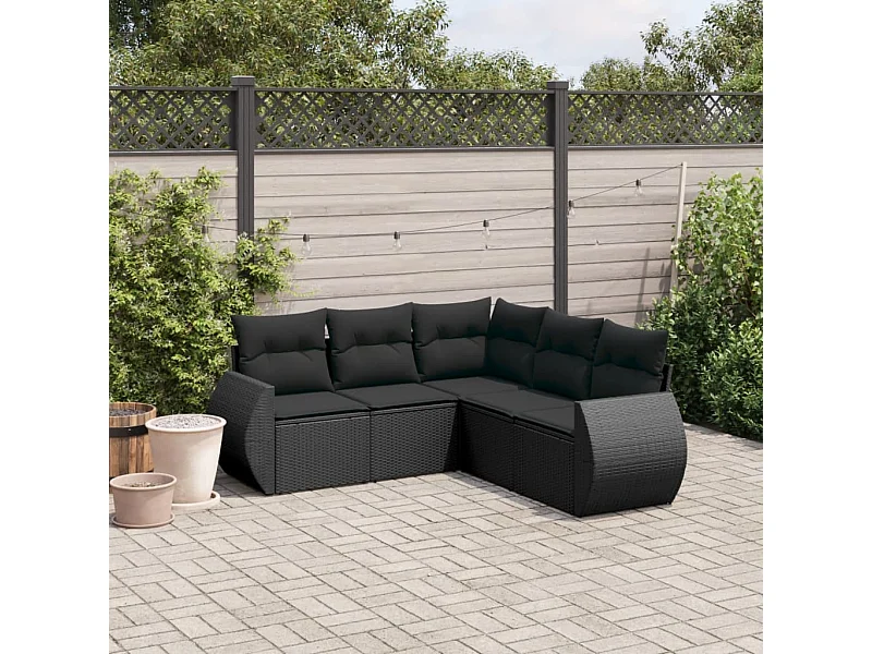 Set Divani da Giardino 5 pz con Cuscini in Polyrattan Nero