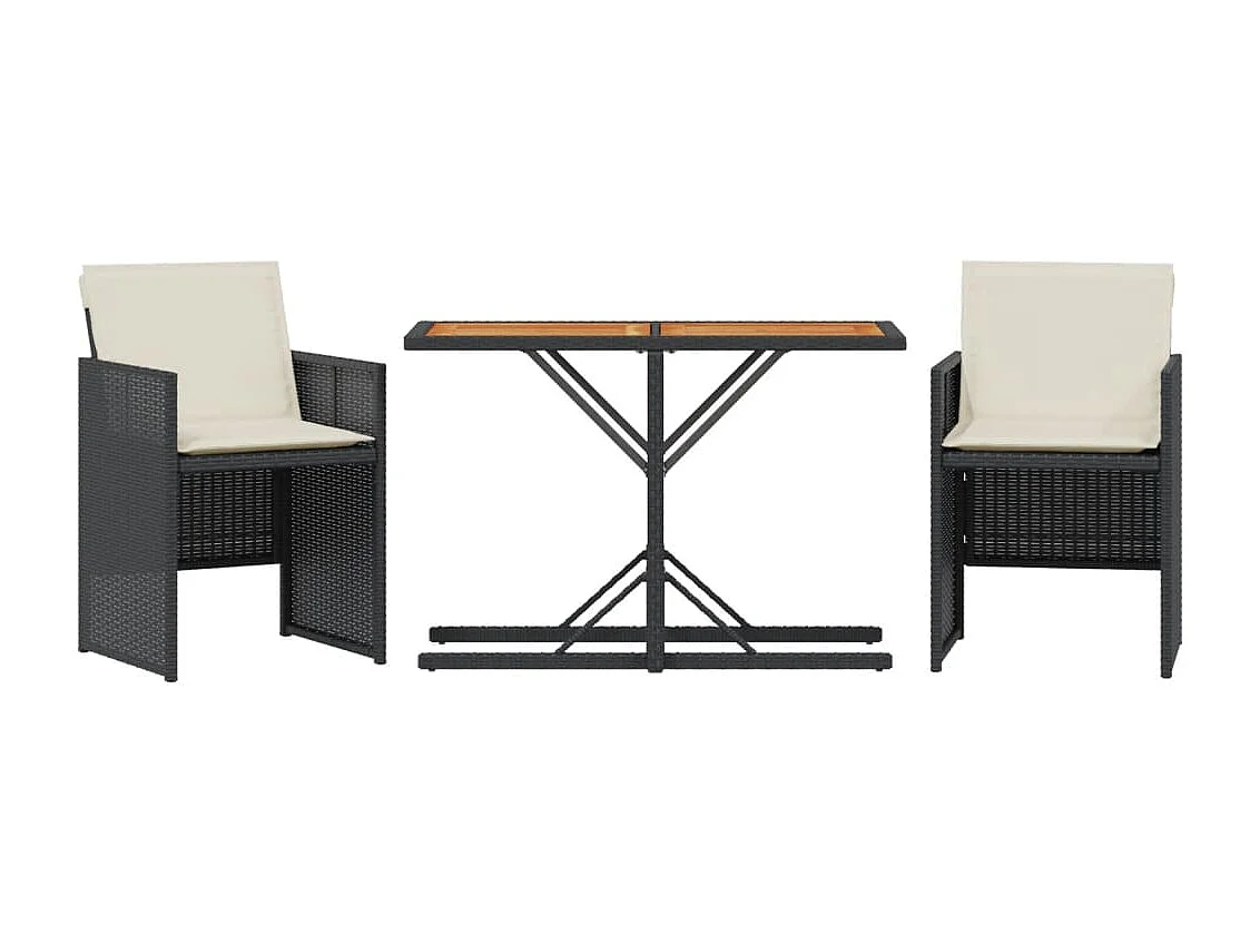 Set da Bistrò 3 pz con Cuscini Nero in Polyrattan