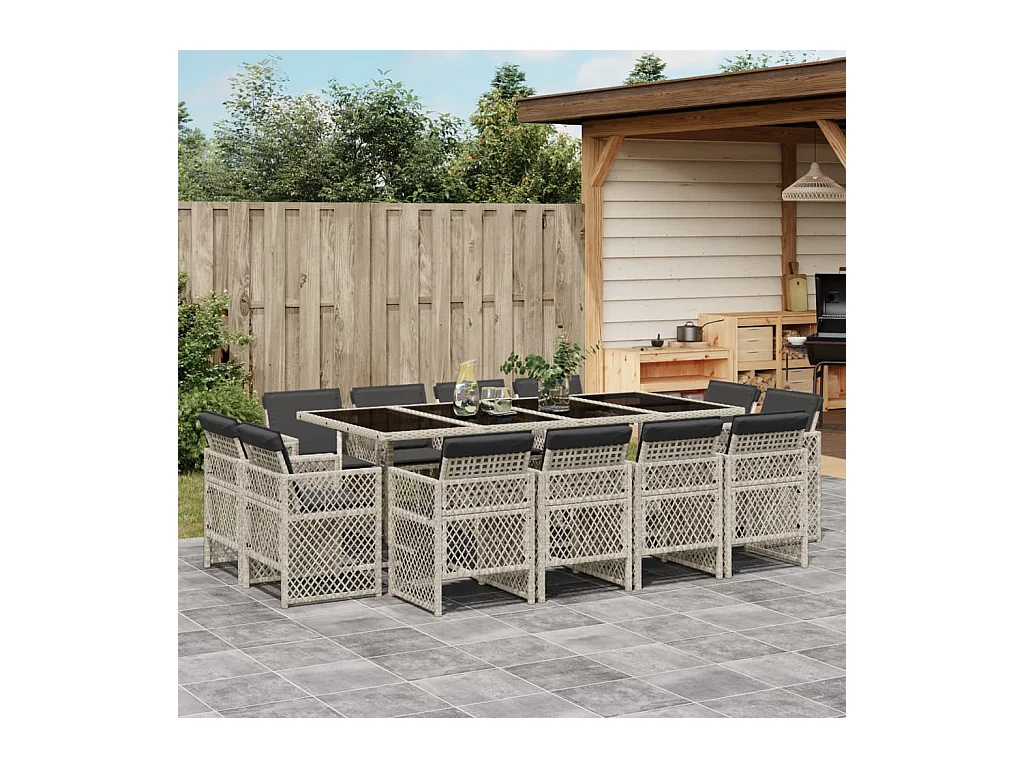 Ensemble à manger de jardin et coussins 13 pcs gris clair rotin