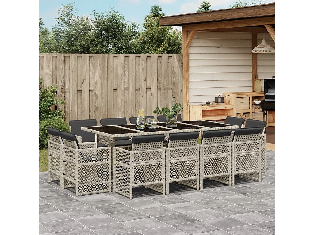 Ensemble à manger de jardin et coussins 13 pcs gris clair rotin