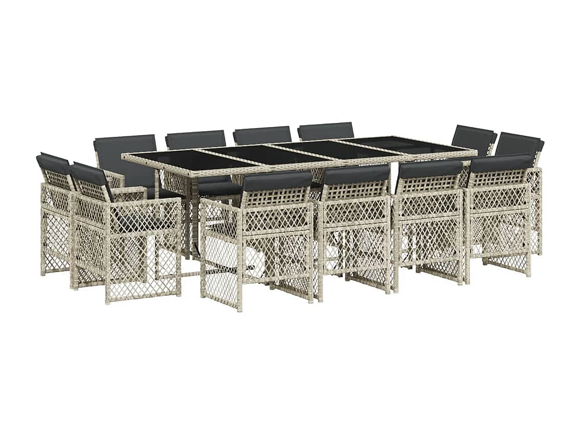 Ensemble à manger de jardin et coussins 13 pcs gris clair rotin