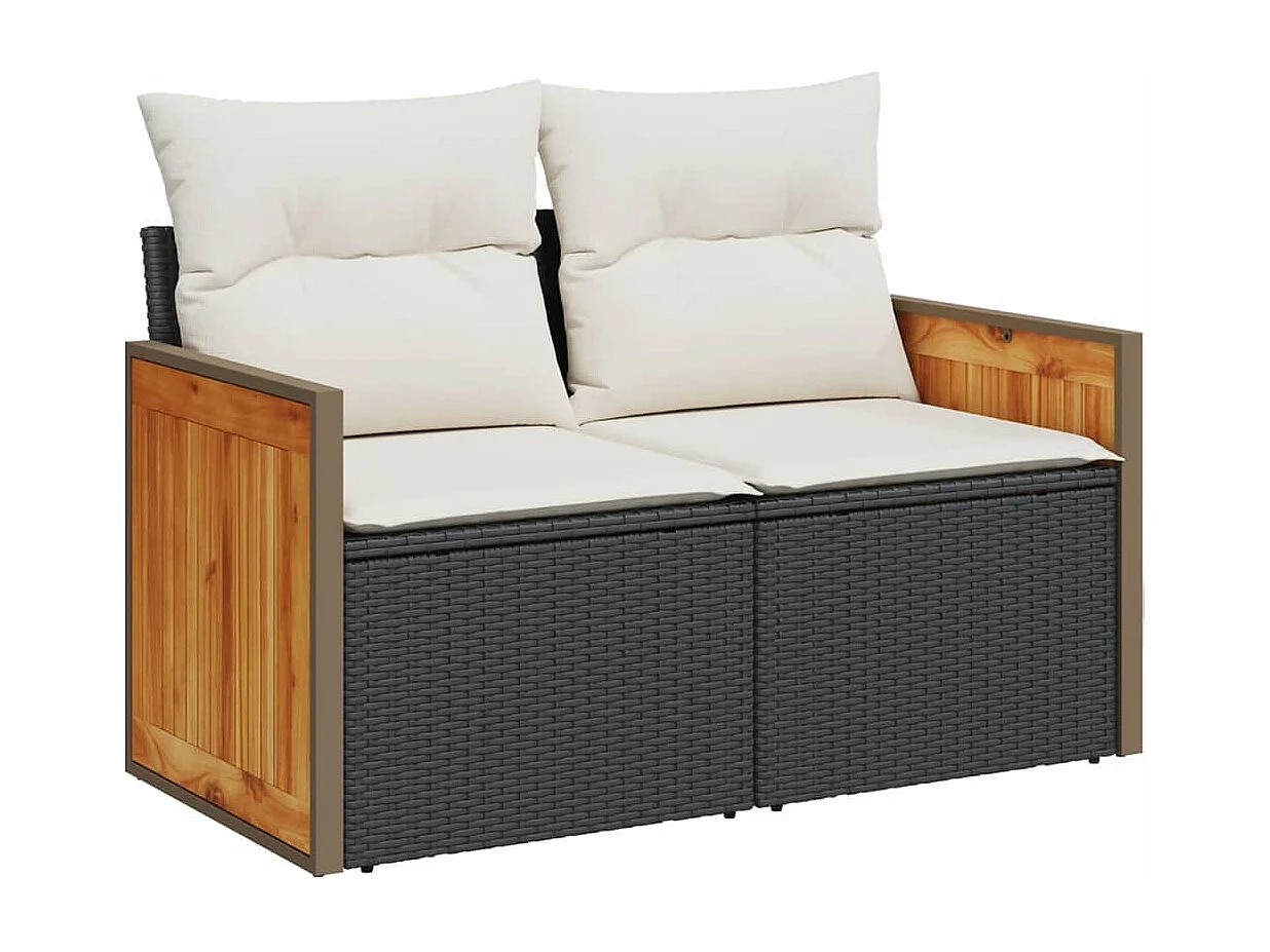 7-delige Loungeset met kussens poly rattan zwart