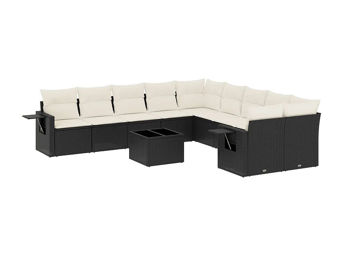 11-delige Loungeset met kussens poly rattan zwart