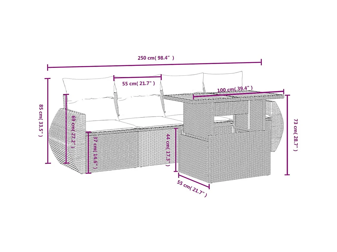 5-tlg. Garten-Sofagarnitur mit Kissen Schwarz Poly Rattan