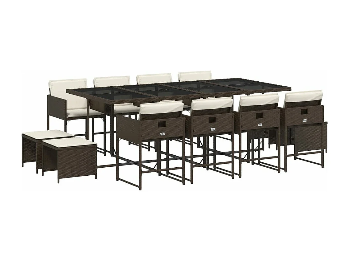 Ensemble à manger de jardin avec coussins 13 pcs marron rotin
