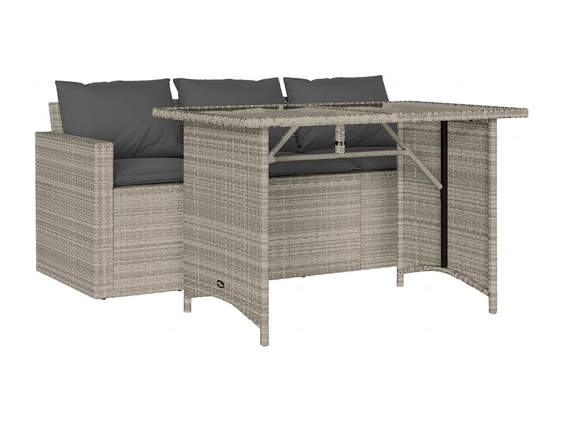 Set da Pranzo da Giardino 2 pz con Cuscini in Polyrattan Grigio