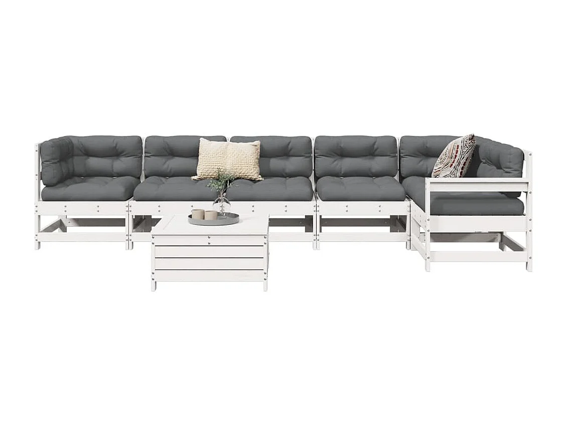Salon de jardin 7 pcs blanc bois de pin massif