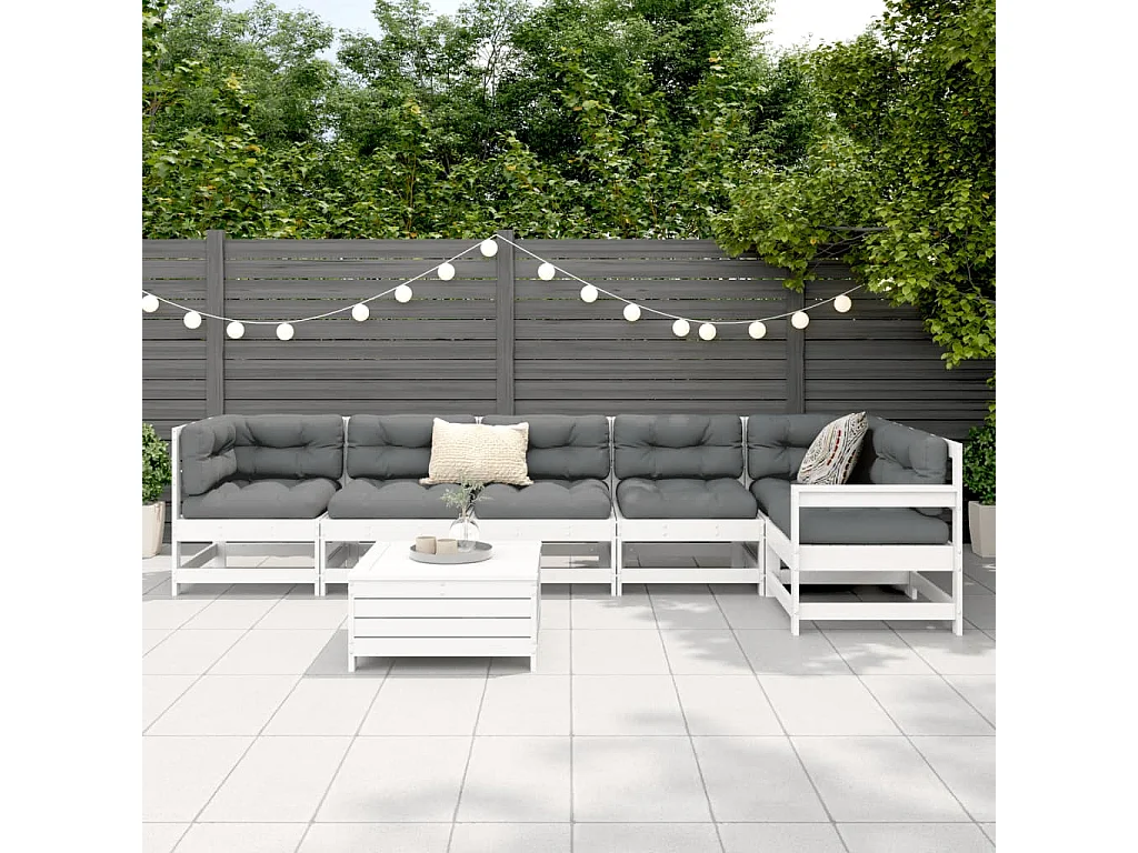 Salon de jardin 7 pcs blanc bois de pin massif