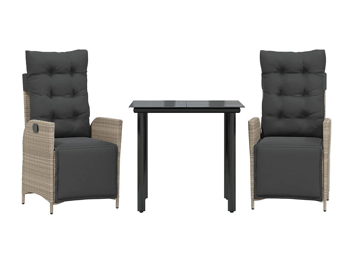 Set comedor de jardín 3 pzas cojines ratán sintético gris claro