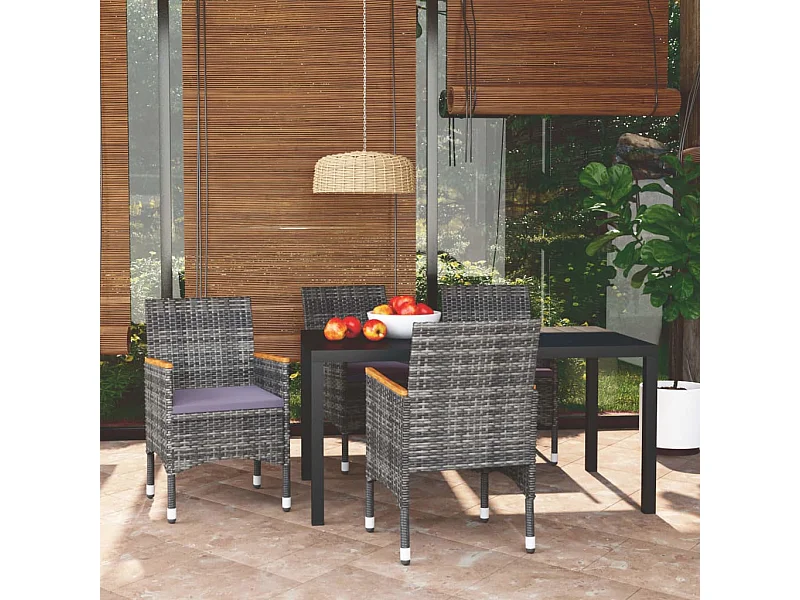 Juego muebles jardín 5 pzas con cojines ratán sintético gris