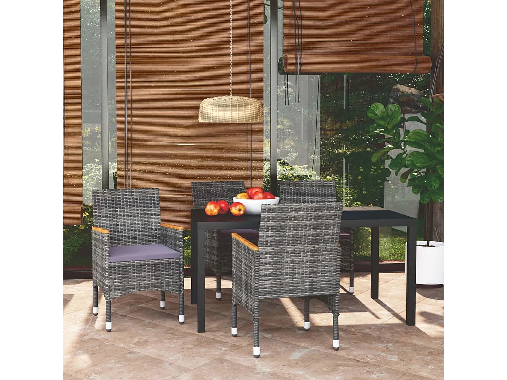 Ensemble à manger de jardin coussins 5pcs Résine tressée Gris