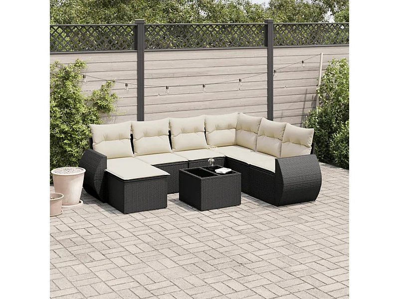Set Divani da Giardino con Cuscini 8 pz Nero in Polyrattan