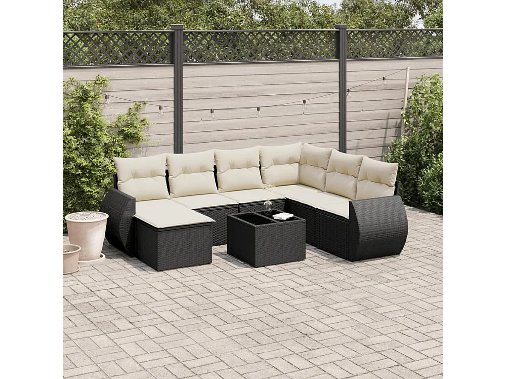 Set Divani da Giardino con Cuscini 8 pz Nero in Polyrattan