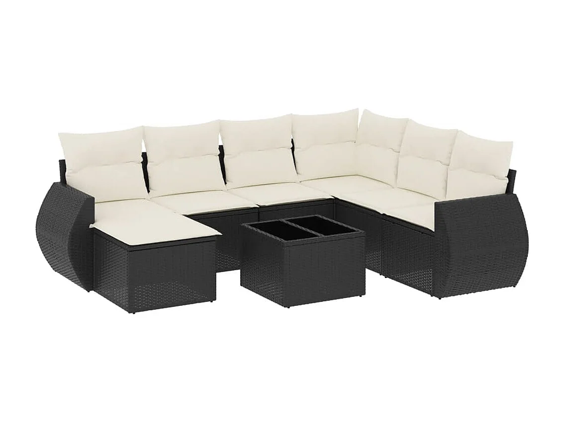 Set Divani da Giardino con Cuscini 8 pz Nero in Polyrattan