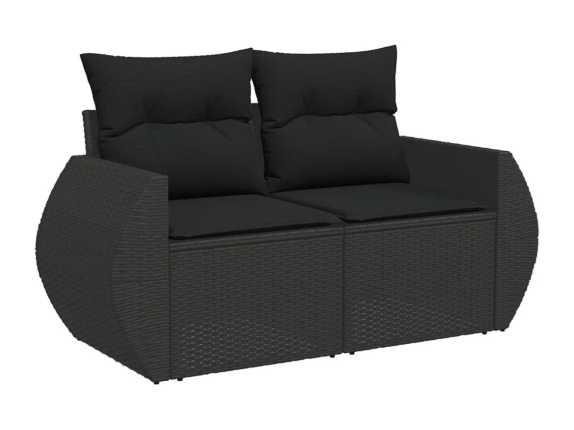 8-delige Loungeset met kussens poly rattan zwart