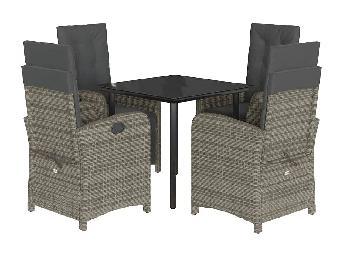 Set da Pranzo da Giardino 5 pz con Cuscini in Polyrattan Grigio