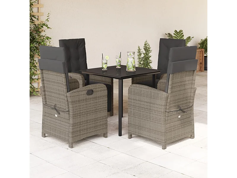 Set da Pranzo da Giardino 5 pz con Cuscini in Polyrattan Grigio