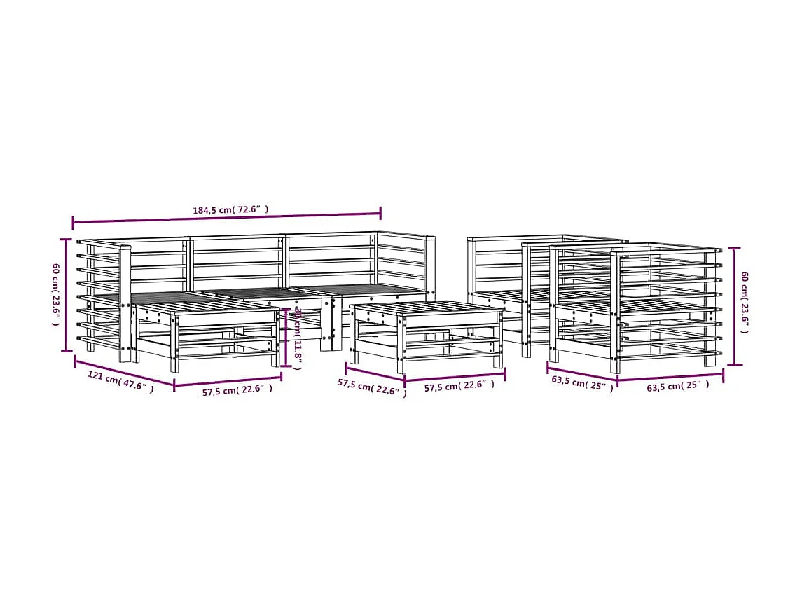7-tlg. Garten-Lounge-Set Massivholz Douglasie