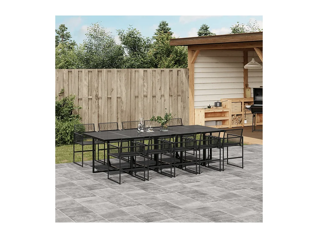 Ensemble à manger de jardin 11 pcs noir résine tressée