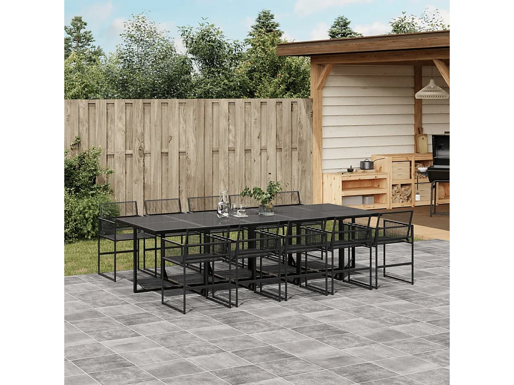 Set da Pranzo da Giardino 11 pz in Polyrattan Nero