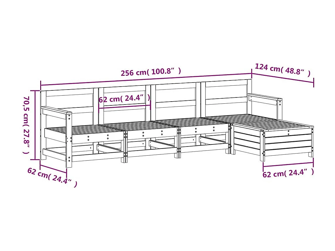 Salon de jardin 5 pcs bois massif sapin de douglas