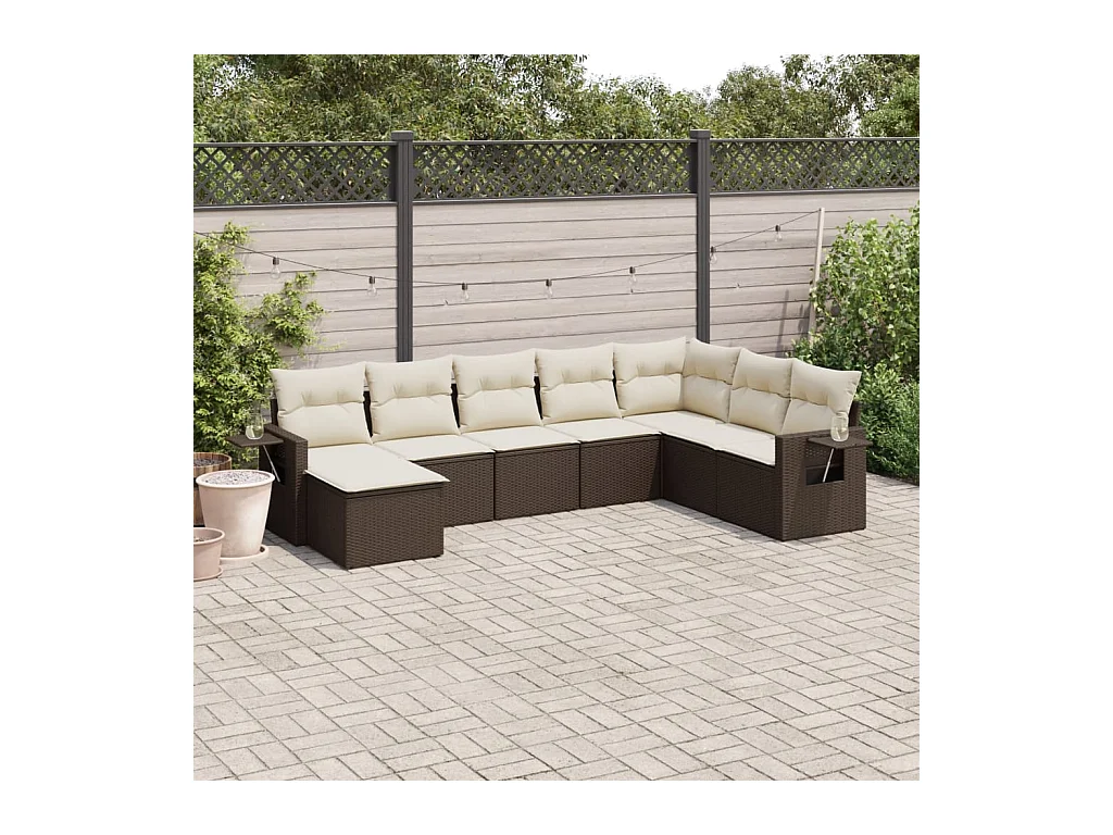 Set Divani da Giardino 8 pz con Cuscini Marrone in Polyrattan