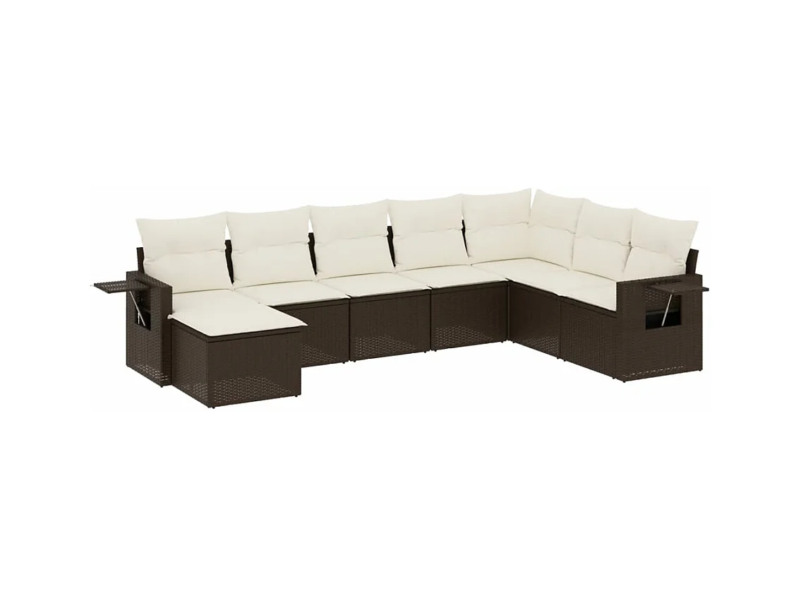 8-tlg. Garten-Sofagarnitur mit Kissen Braun Poly Rattan
