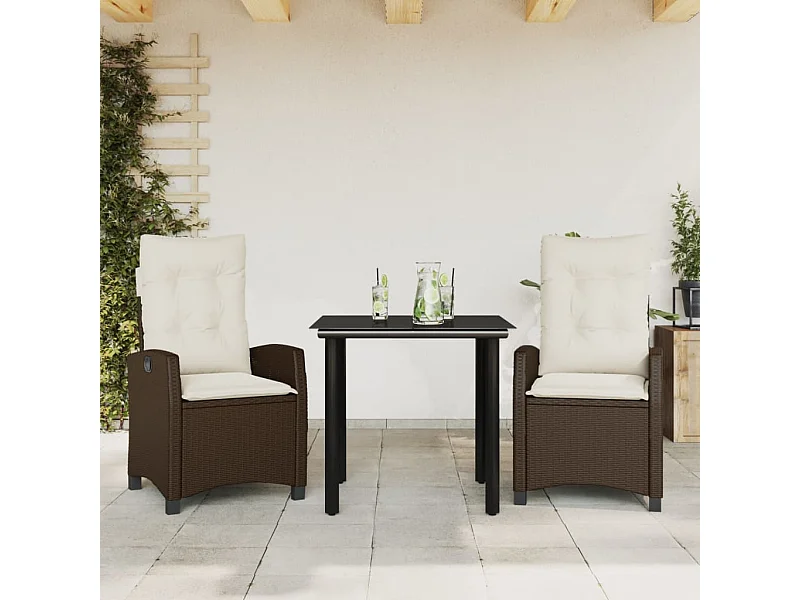 Ensemble à manger de jardin 3 pcs et coussins marron poly rotin