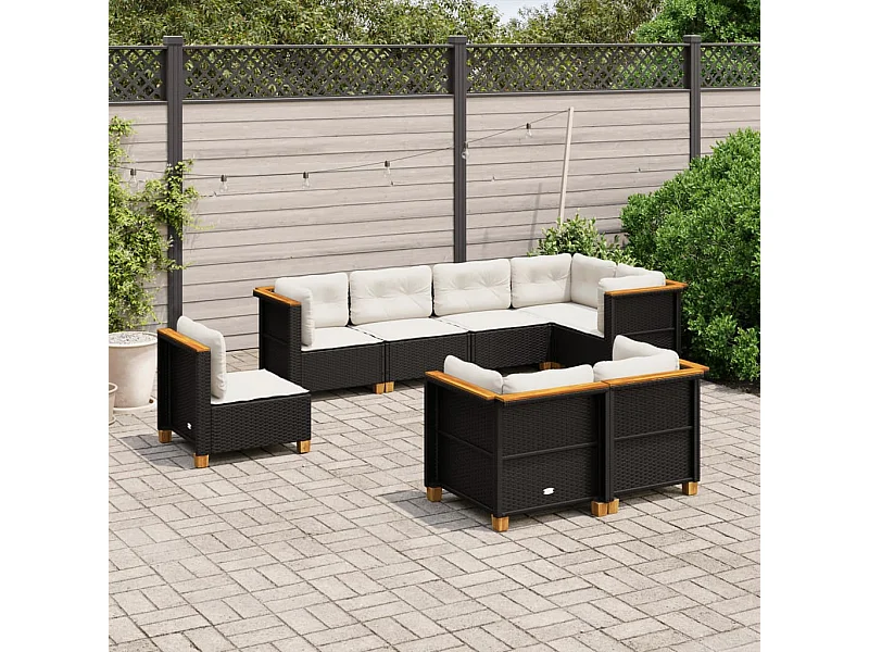 Set Divani da Giardino con Cuscini 8 pz Nero in Polyrattan